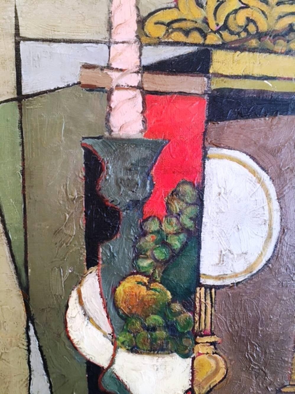 Nice Oil on Canvas by Clément Serveau, Late 1960s, Cubist Style In Excellent Condition In Saint-Ouen, FR