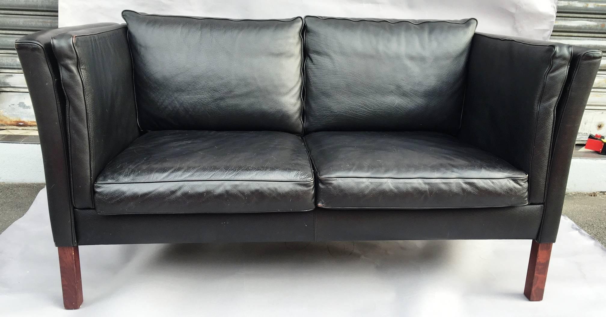 Leather Beautiful Two-Seat Sofa, Scandinavian, 1970s For Sale