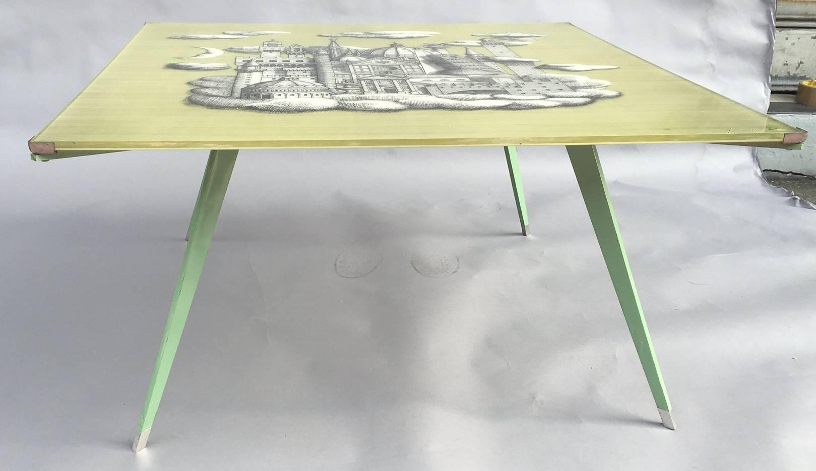 Italian Rare Fornasetti Plexiglass Coffee Table, Base in Iron, 1970s, Signed