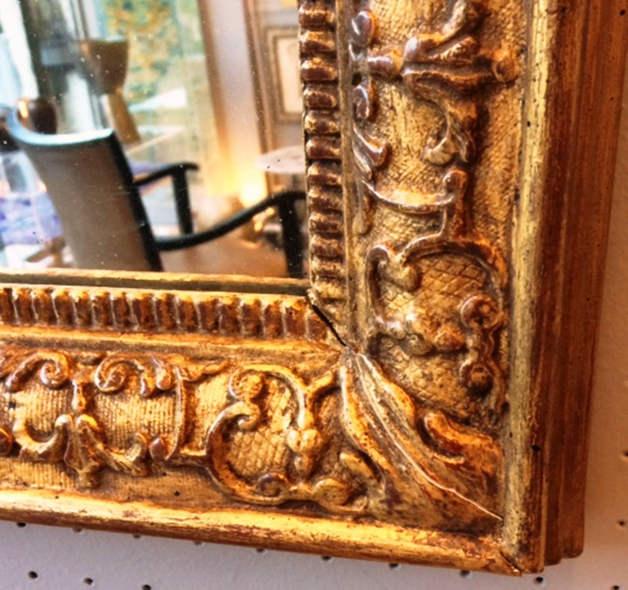 French Louis XIV Period Wall Mirror, Carved Giltwood, France, 18th Century 3