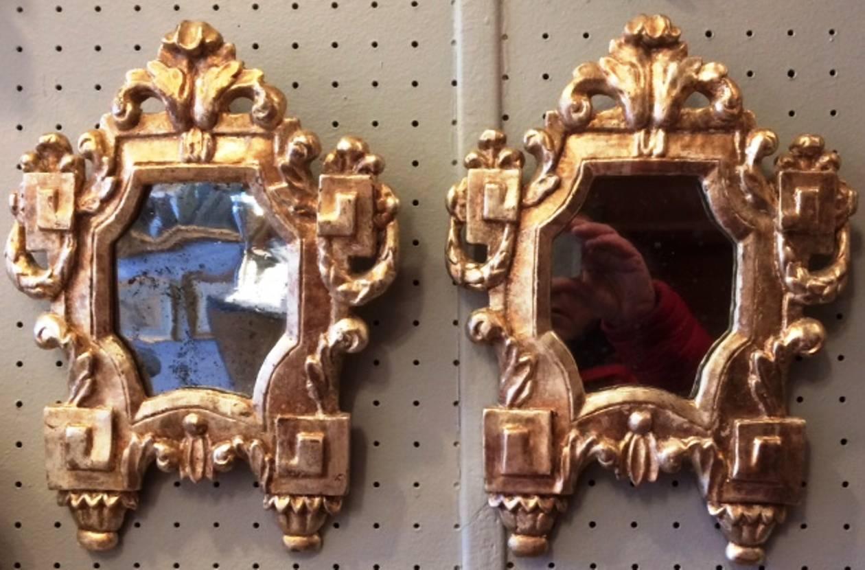Baroque Nice Pair of Italian, 18th Century Carved Giltwood Mirrors, White Gold Gilding For Sale