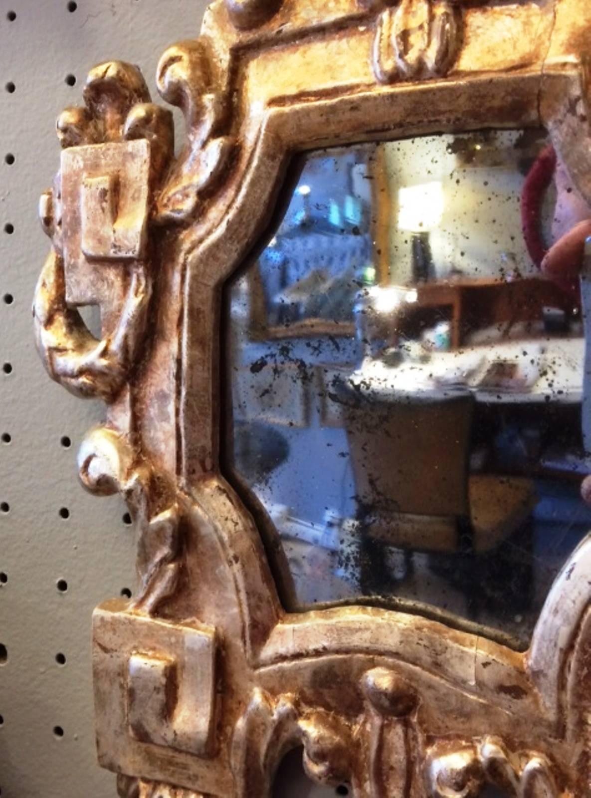 Nice Pair of Italian, 18th Century Carved Giltwood Mirrors, White Gold Gilding For Sale 3