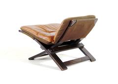 Vintage Swedish Ake Fribytter Leather Foot Stool Ottoman, Swedish, 1970s