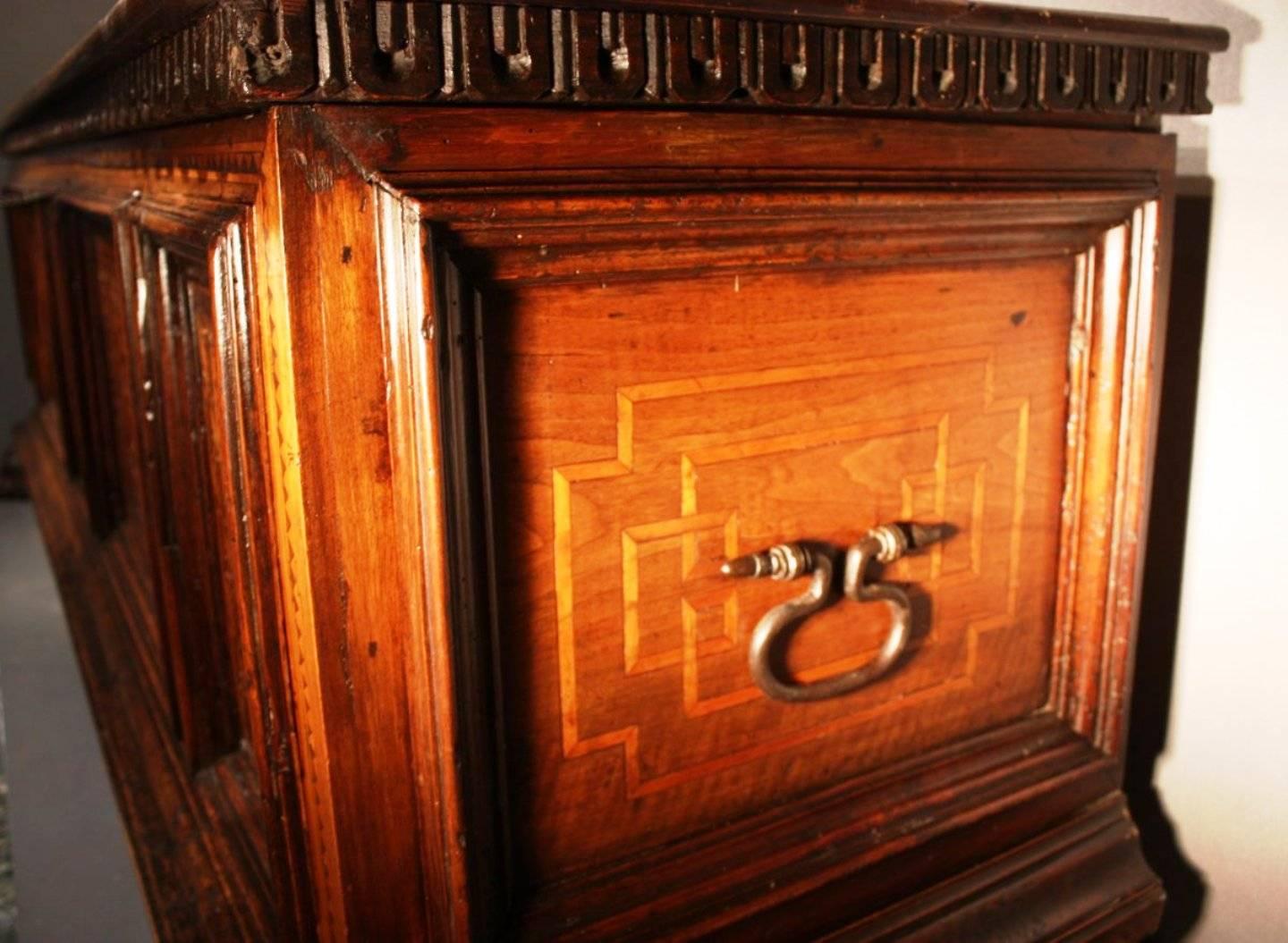 Italian Rare Late 15th Century Inlaid Walnut Chest Cassone, Florence, Italy