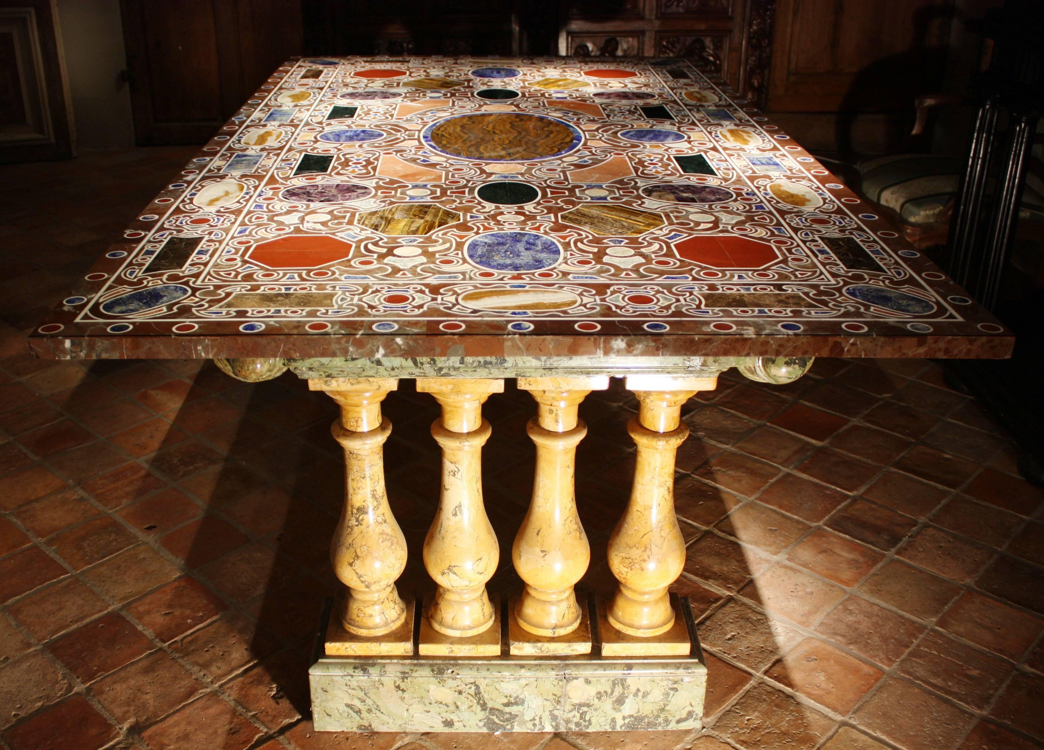 Italian Rare 19th Century Florentine Table, Inlay of Hard Stones and Marble, Italy For Sale