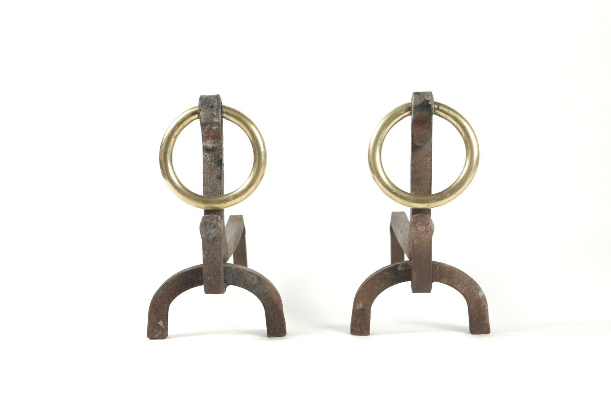 French Pair of 1950s Andirons by Jacques Adnet, France