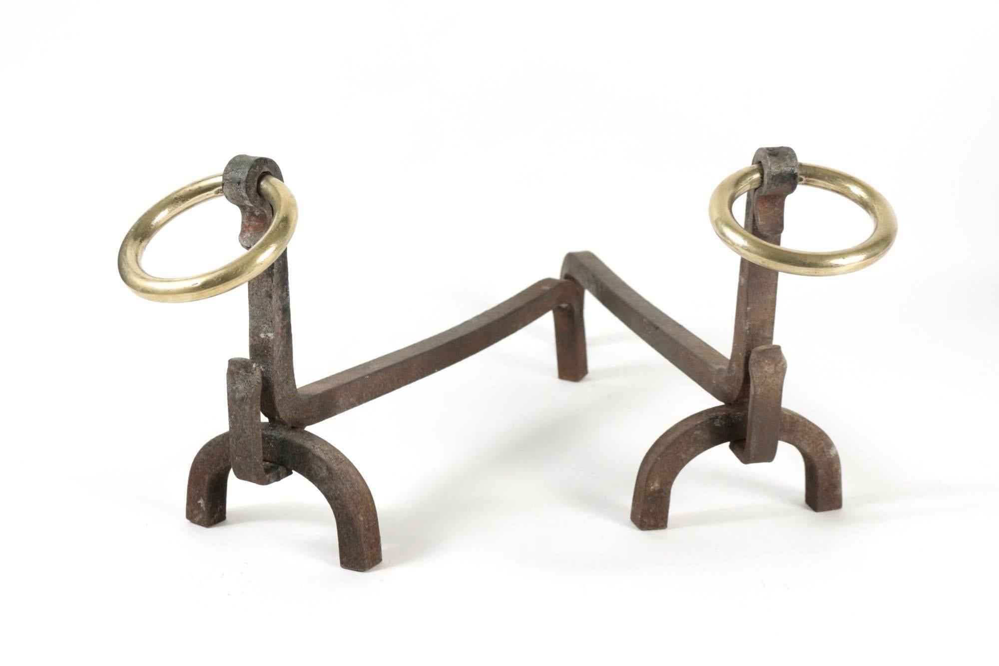 Mid-20th Century Pair of 1950s Andirons by Jacques Adnet, France
