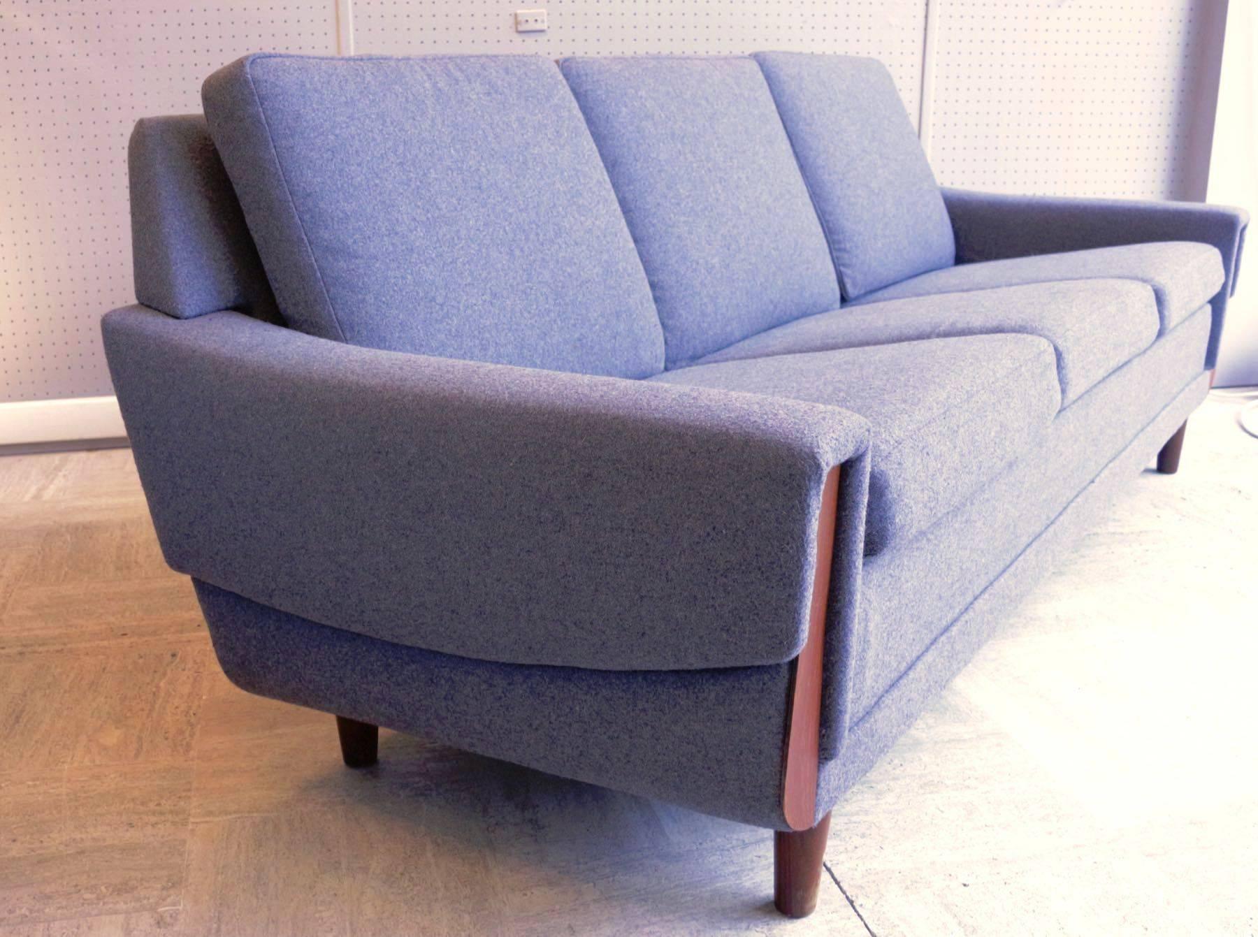 Scandinavian Three-Seat Sofa, New Grey Flannel Upholstery, 1960s-1970s 1