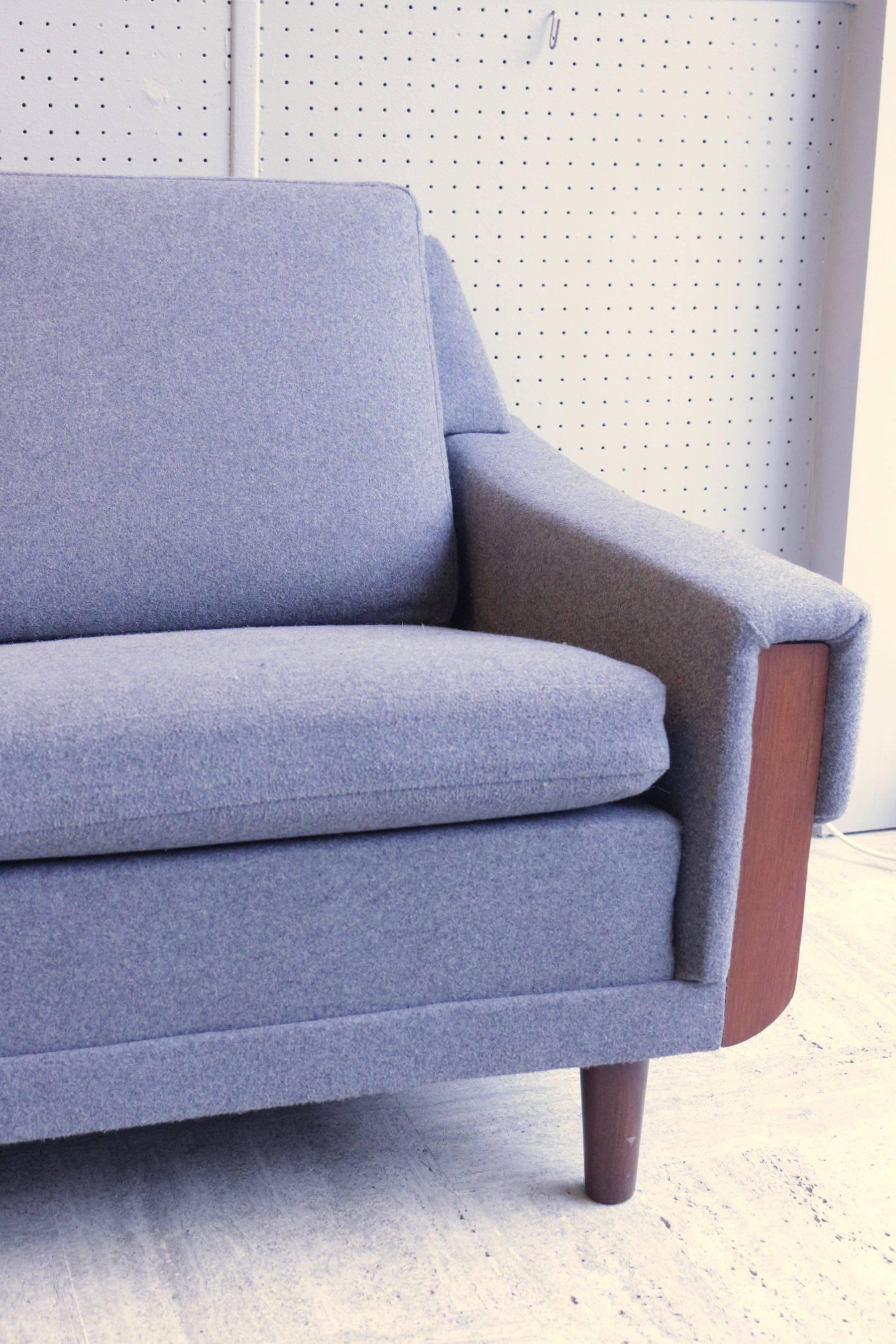 Mid-20th Century Scandinavian Three-Seat Sofa, New Grey Flannel Upholstery, 1960s-1970s