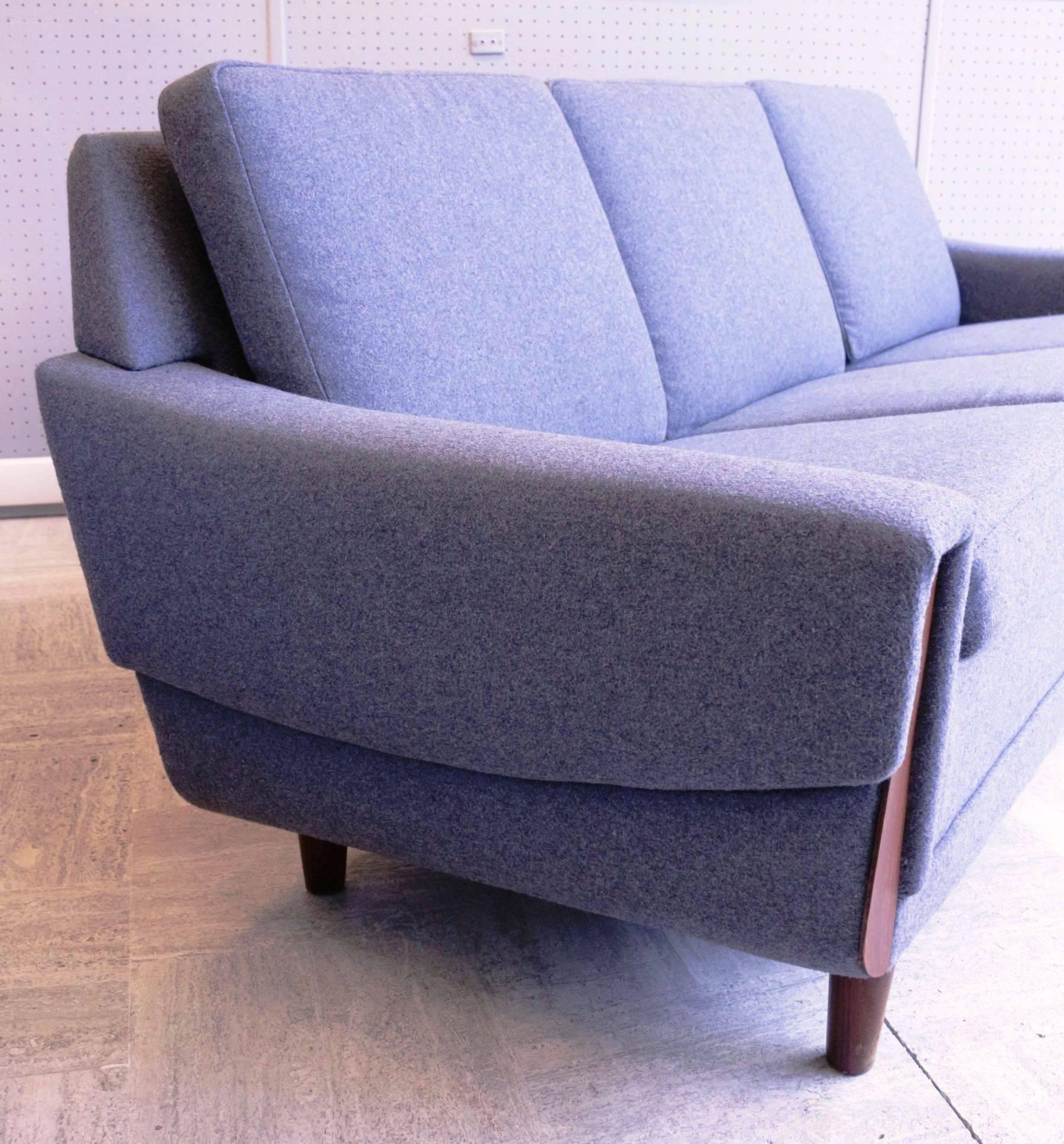 Scandinavian Three-Seat Sofa, New Grey Flannel Upholstery, 1960s-1970s 4