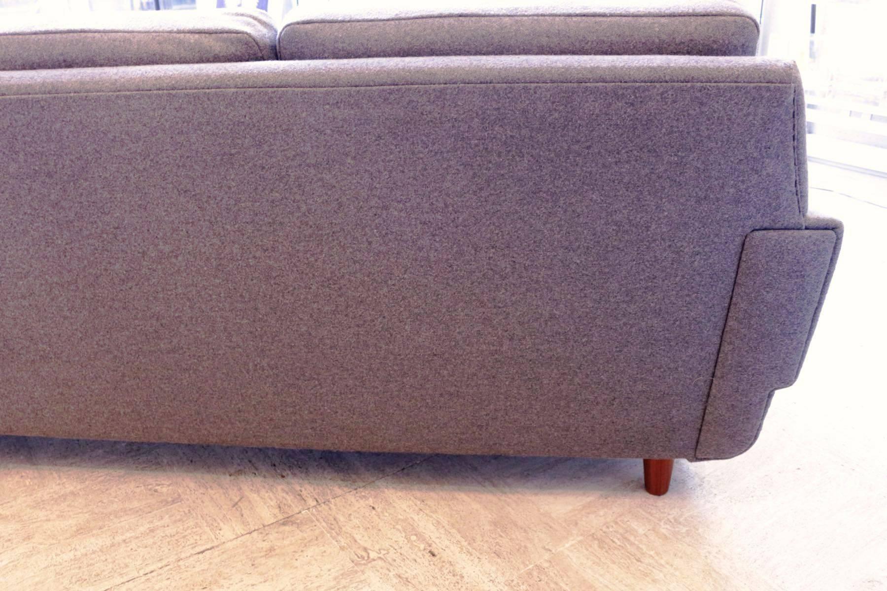 Scandinavian Three-Seat Sofa, New Grey Flannel Upholstery, 1960s-1970s 3