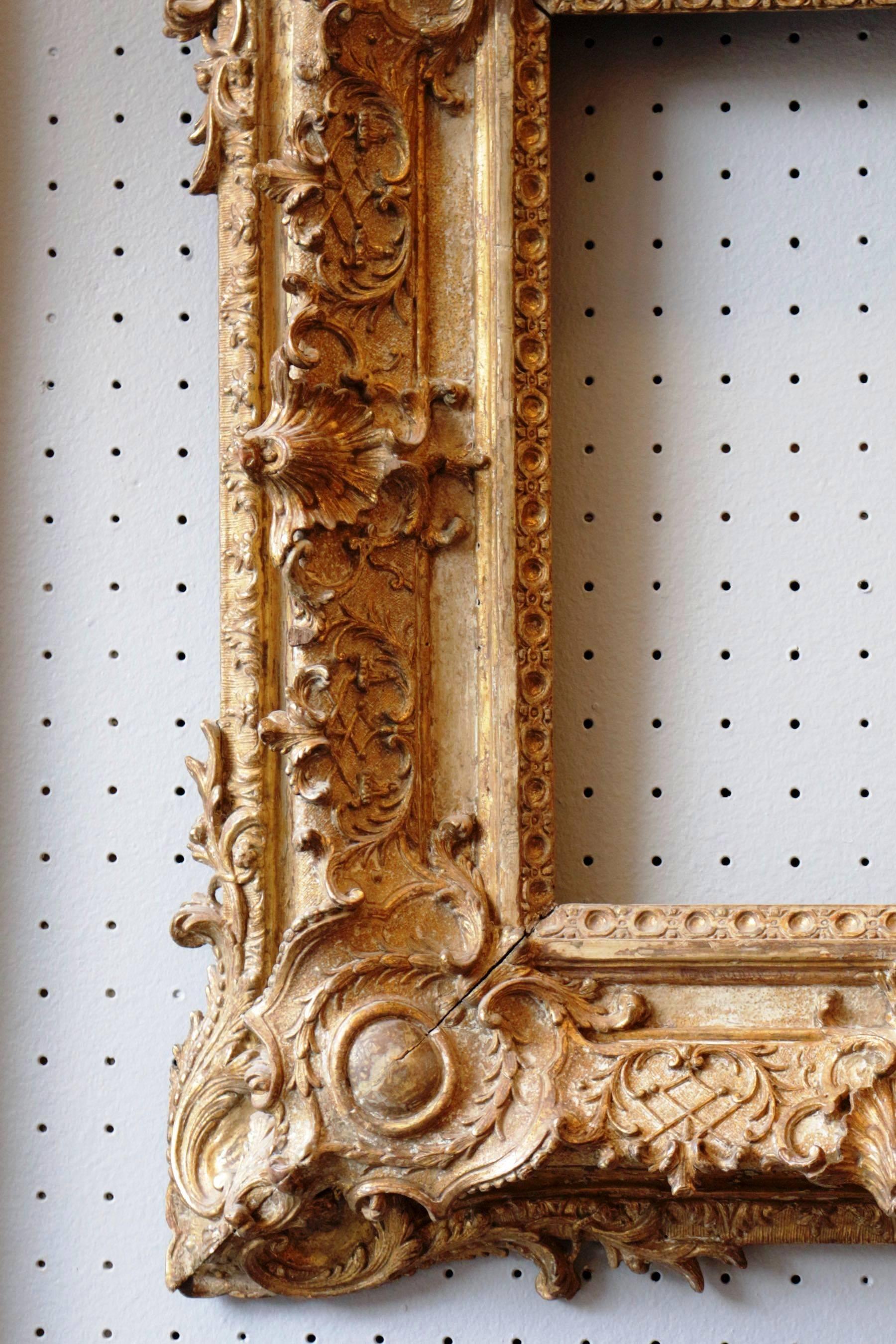 Giltwood Exceptional Royal Quality French Regence Frame Mounted as Mirror, France, 1720s For Sale