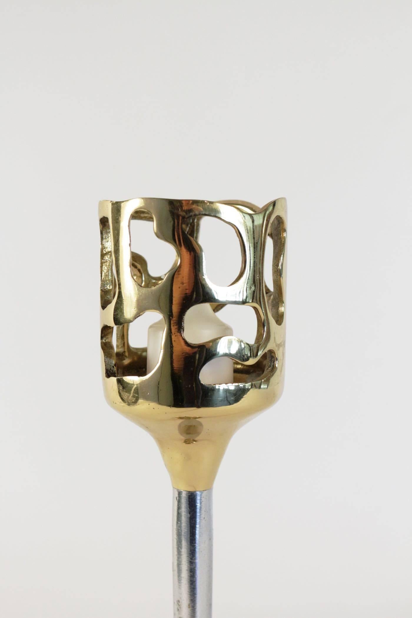 Late 20th Century Beautiful Large Brass and Metal Candlestick by David Marshall, 1970s