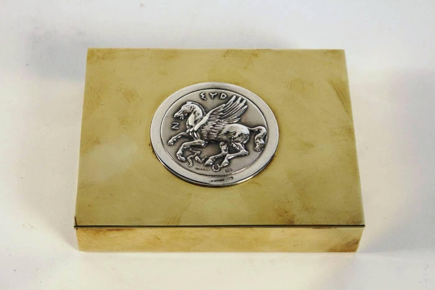 Rare Pegasus Cigarette Box by Lalaounis, Brass and Silver, 1970s 2