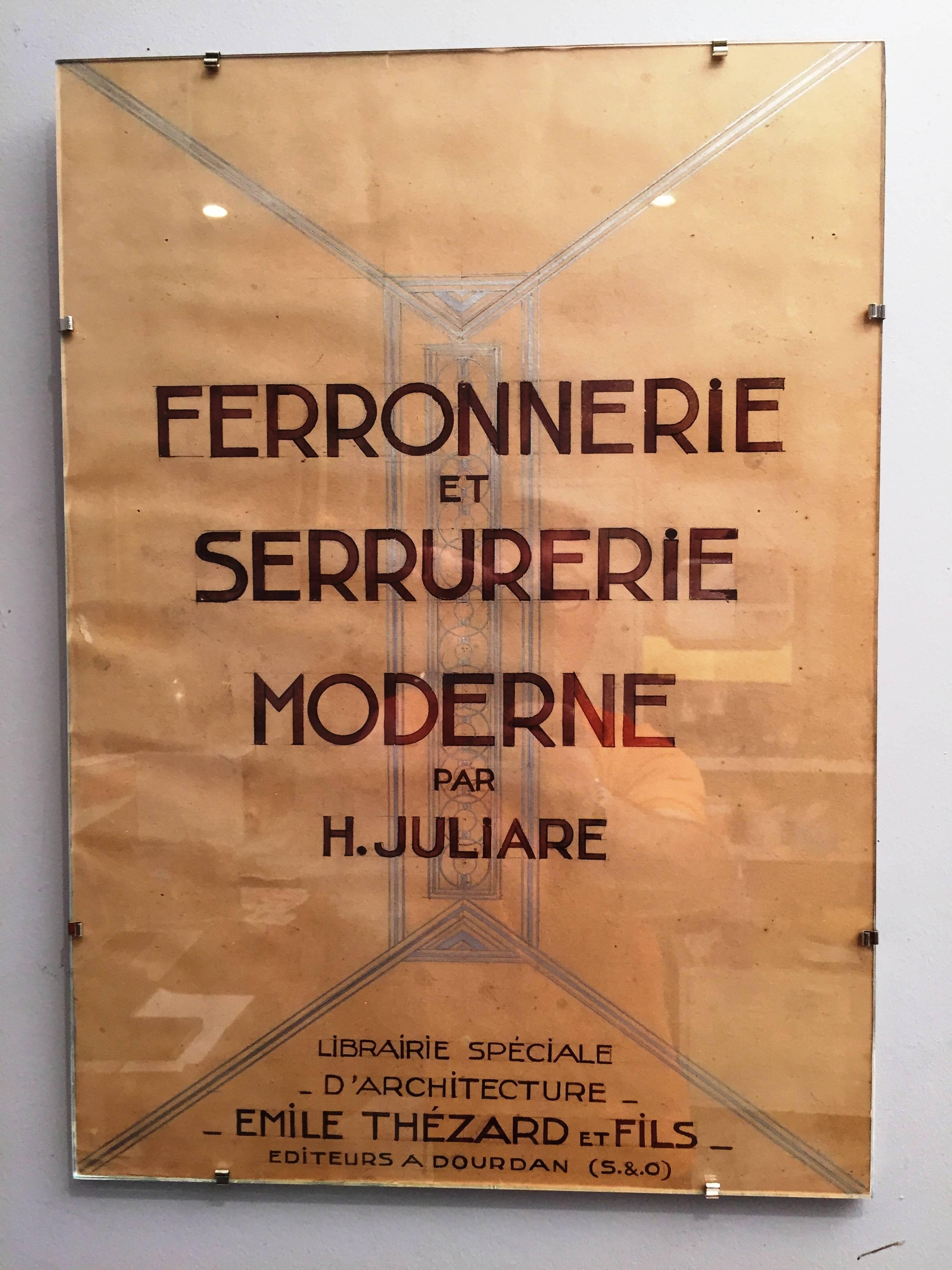 Rare  Set of 28 Original Art Deco Drawings of Decorative Metalworks In Fair Condition In Saint-Ouen, FR