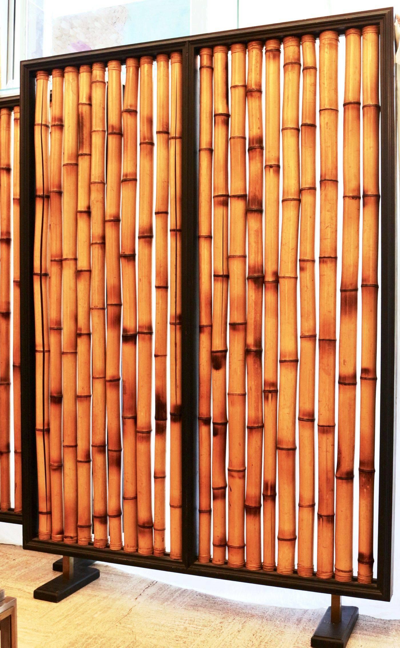 Pair of Bamboo Screens Room Dividers Attributed to Slavik, France, 1970s In Excellent Condition In Saint-Ouen, FR