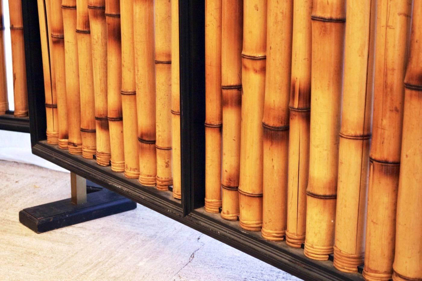 Pair of Bamboo Screens Room Dividers Attributed to Slavik, France, 1970s 2