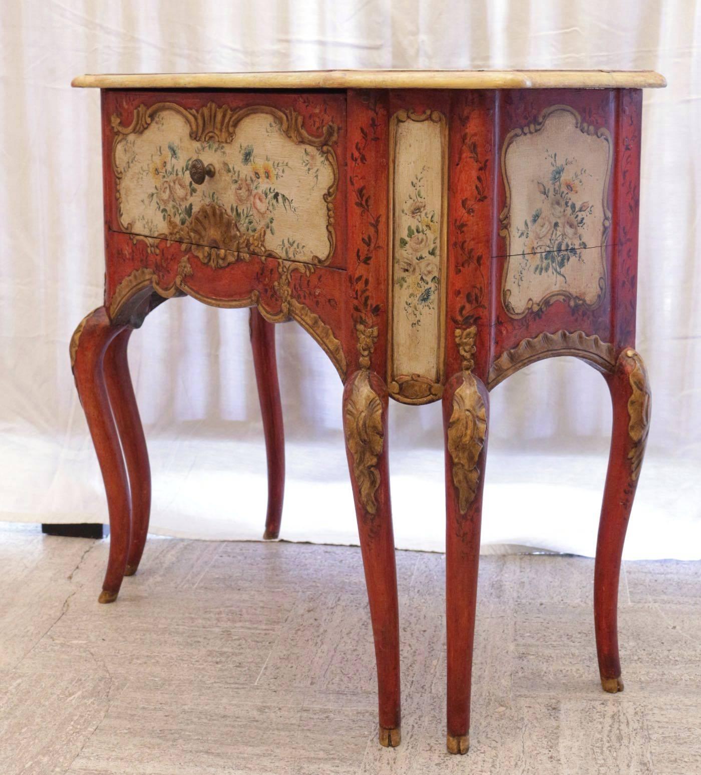 19th Century Decorative Pair of Polychrome Italian Commodes, Bedside Tables