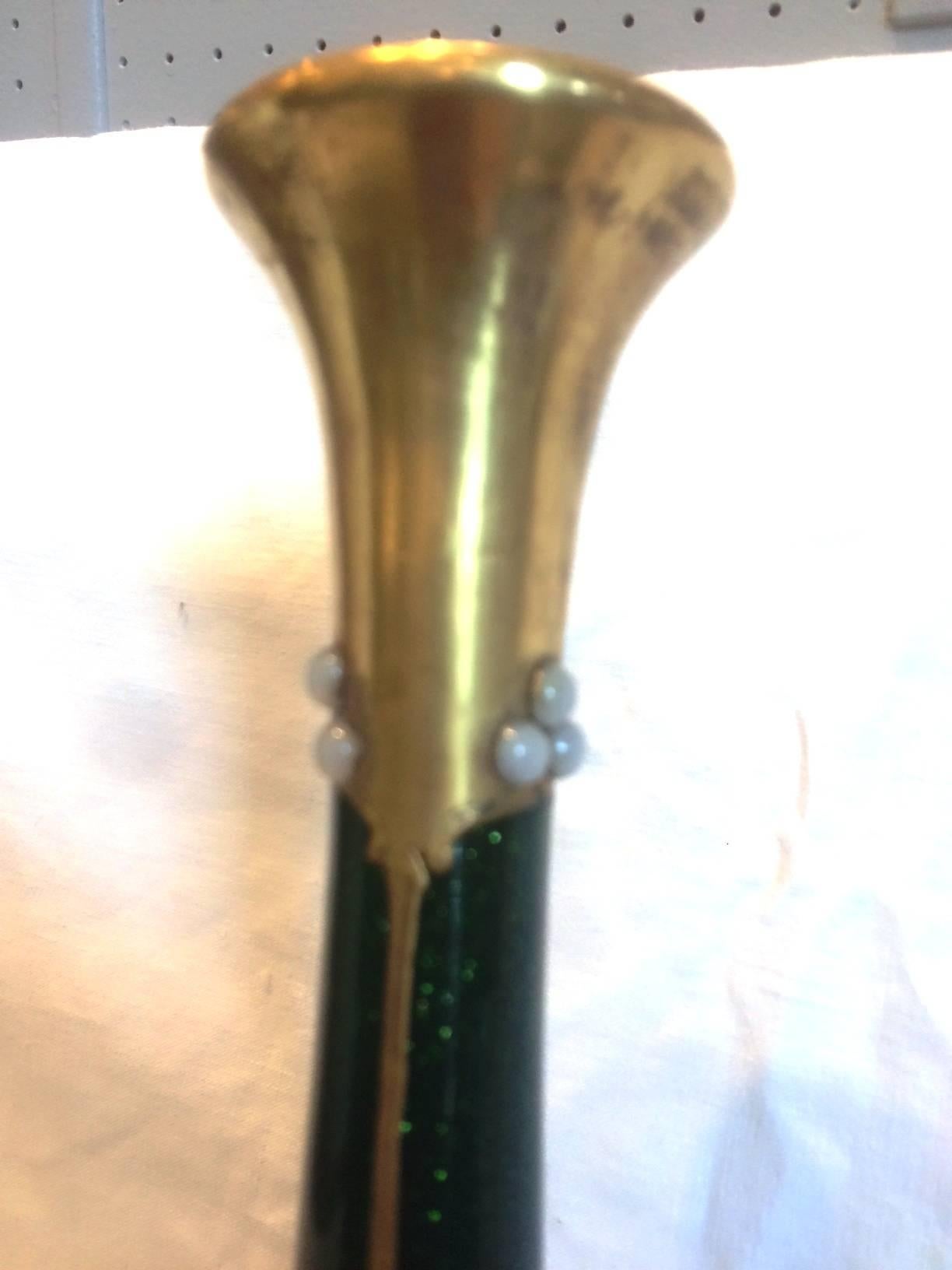 Rare Large Green Advanturine and Gilded Mistletoe Glass Vase by Montjoye, 1900s In Excellent Condition In Saint-Ouen, FR