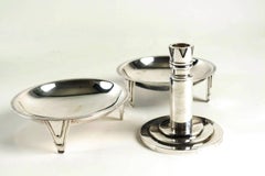 Nice Ercuis Art Deco  Table Set of Two Silverware Dishes and a Candlestick