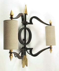 Spectacular Pair of Bronze Wall Lights by Jacques Tournus, France, 1940s