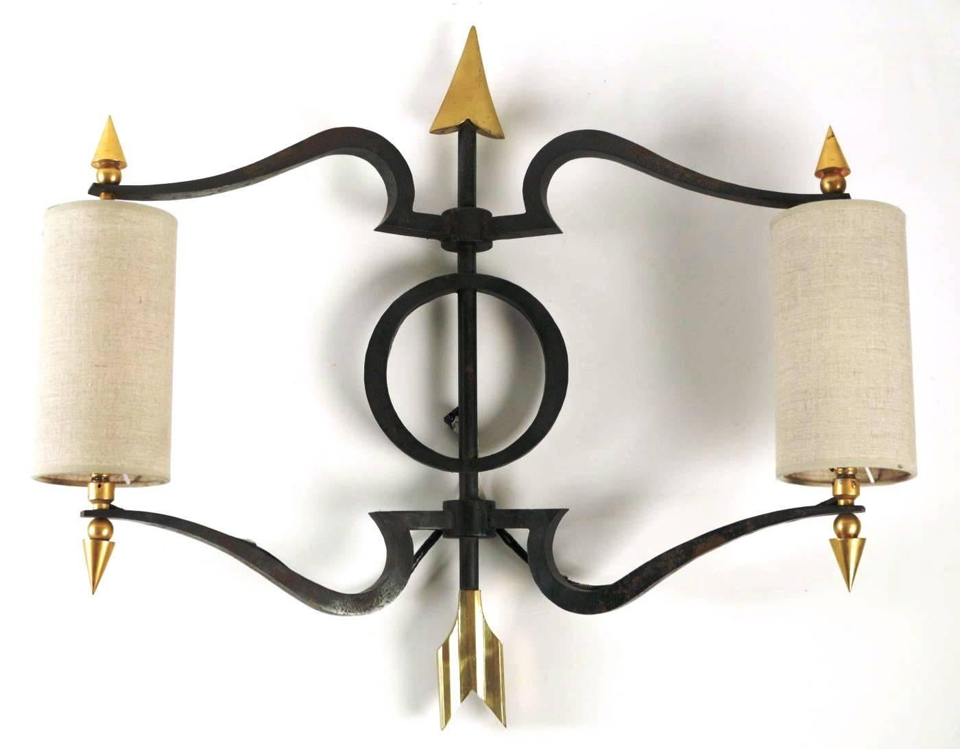 Spectacular Pair of Bronze Wall Lights by Jacques Tournus, France, 1940s (Vergoldet)