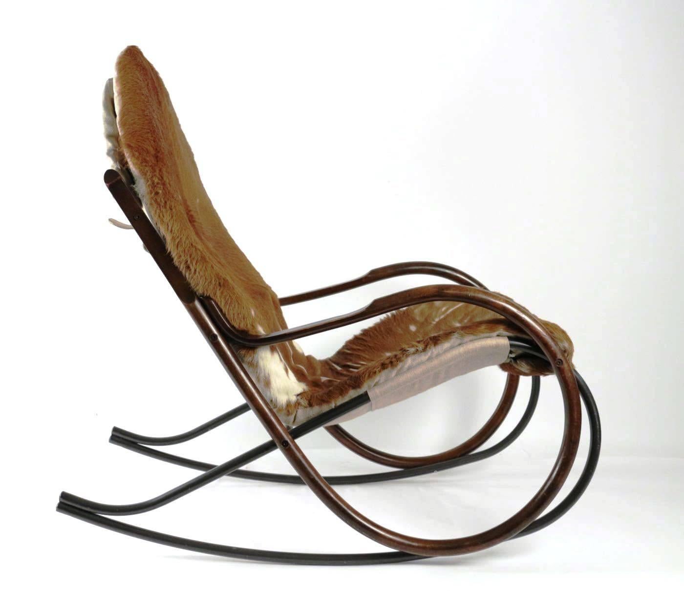 Rare and original Nonna rocking chair, Paul Tuttle for Strassle, 1972 cow skin.