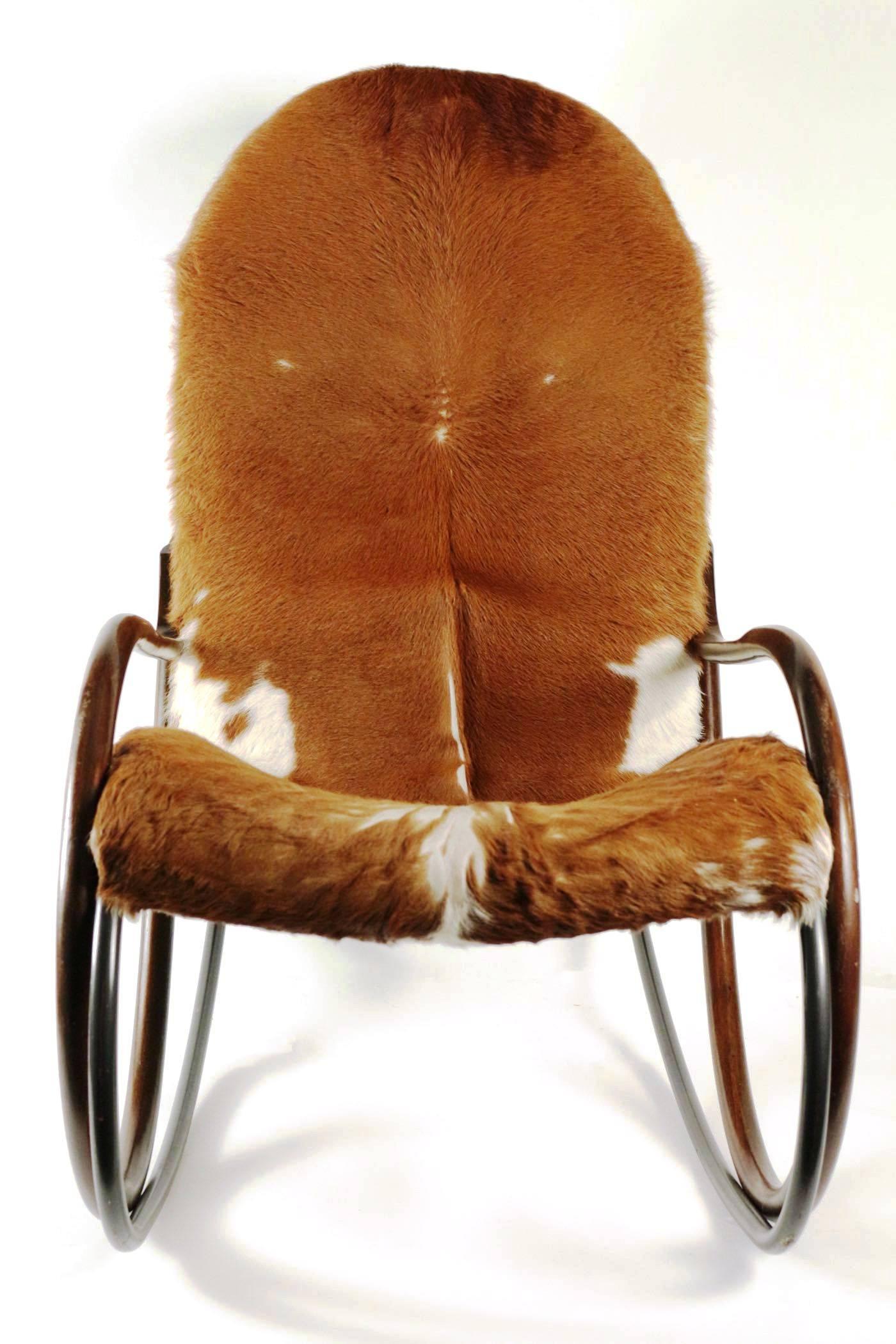 Late 20th Century Rare and Original Nonna Rocking Chair, Paul Tuttle for Strassle, 1972 Cow Skin