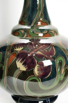 Fabulous and Rare Large Art Nouveau Vase, Tulips and Iris, by Adrianus De Jong
