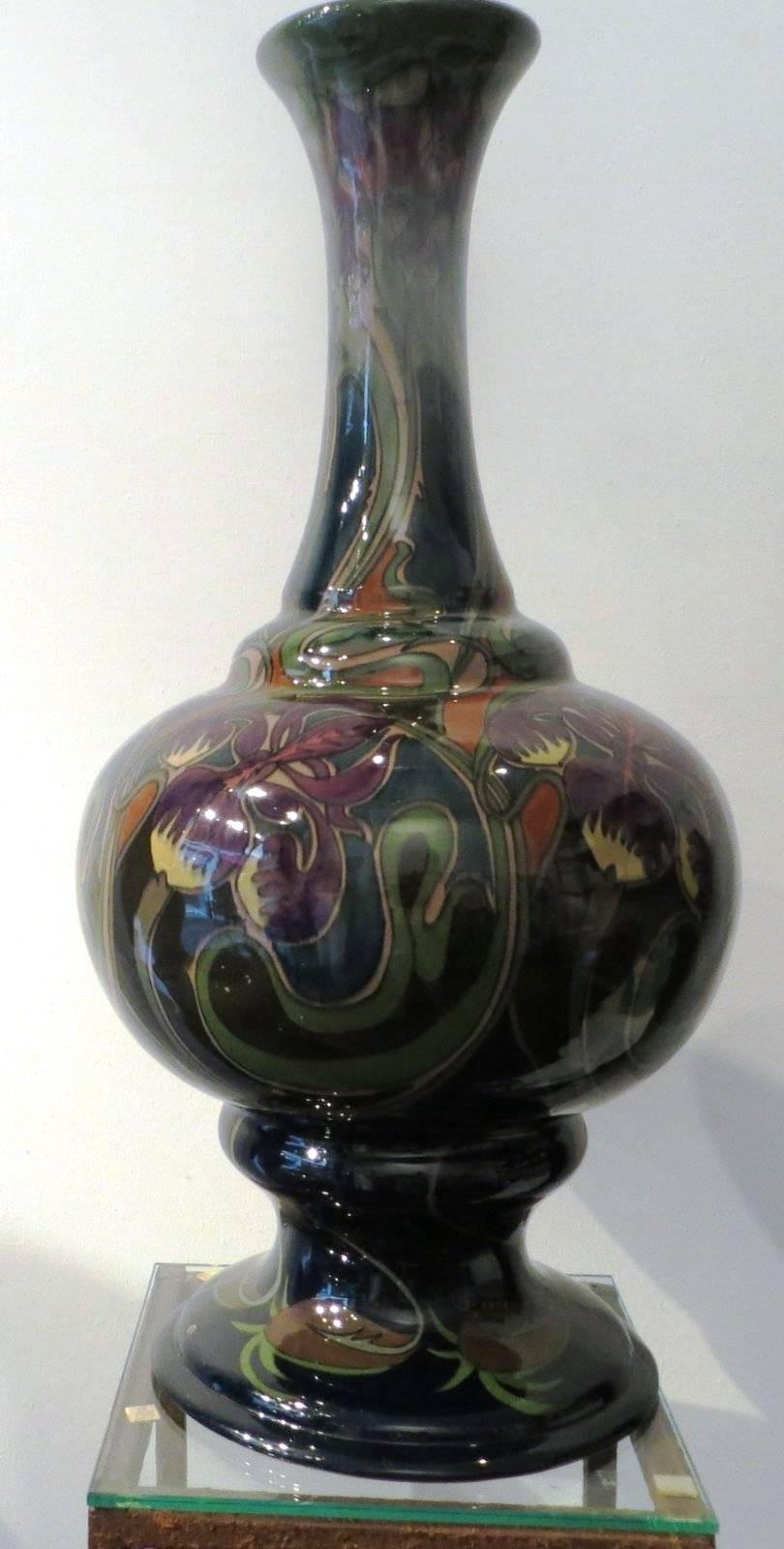 Porcelain Fabulous and Rare Large Art Nouveau Vase, Tulips and Iris, by Adrianus De Jong For Sale