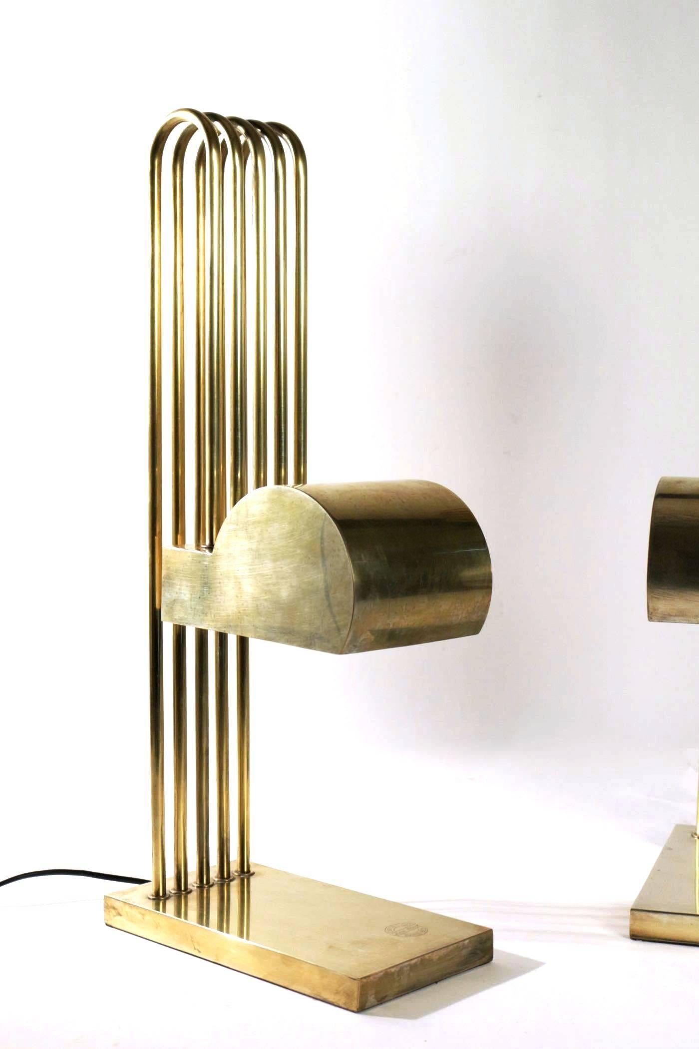 Art Deco Exceptional Pair of Brass Table Lights by Marcel Breuer, Paris Exhibition, 1925