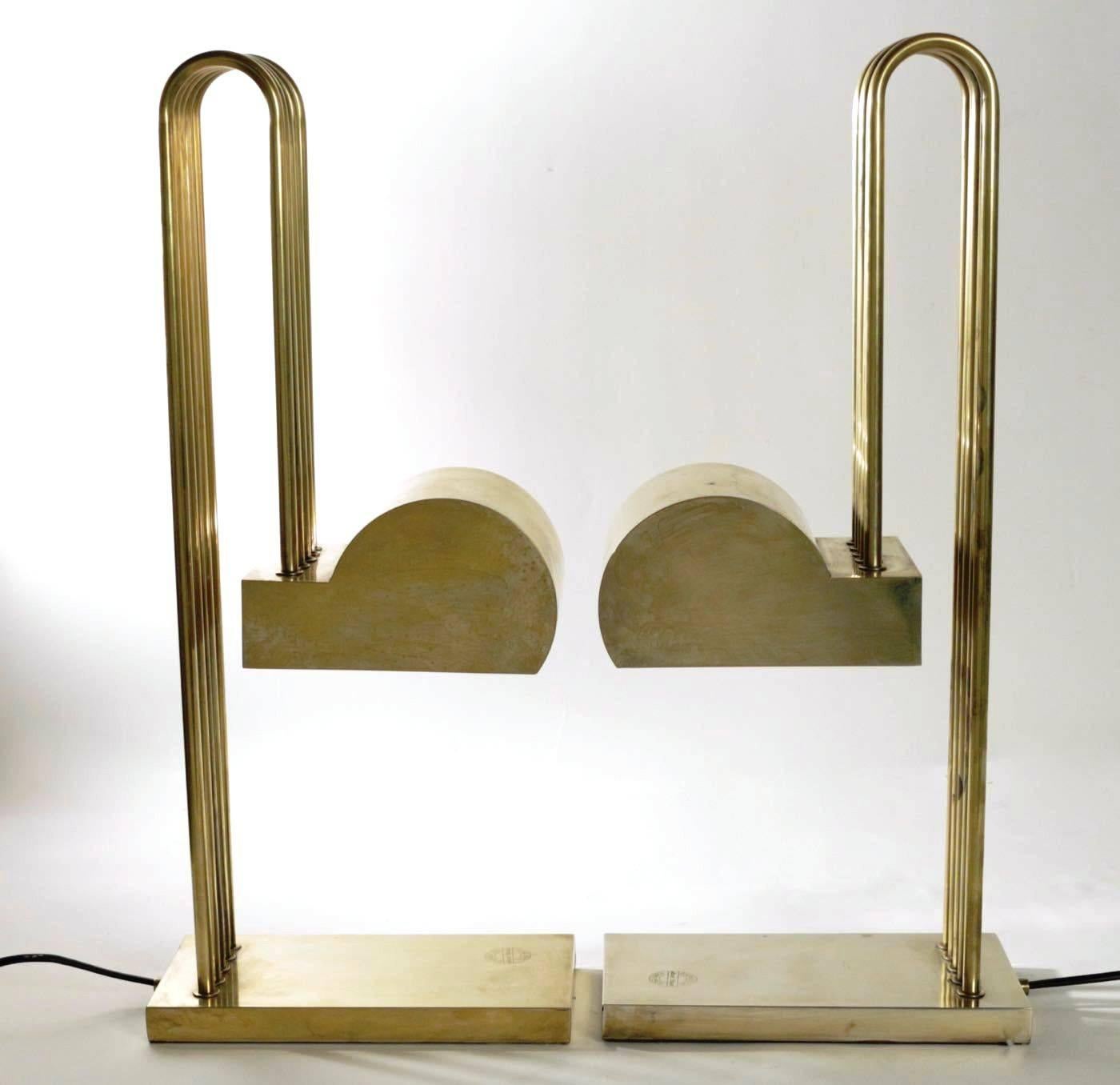 Exceptional Pair of Brass Table Lights by Marcel Breuer, Paris Exhibition, 1925 2