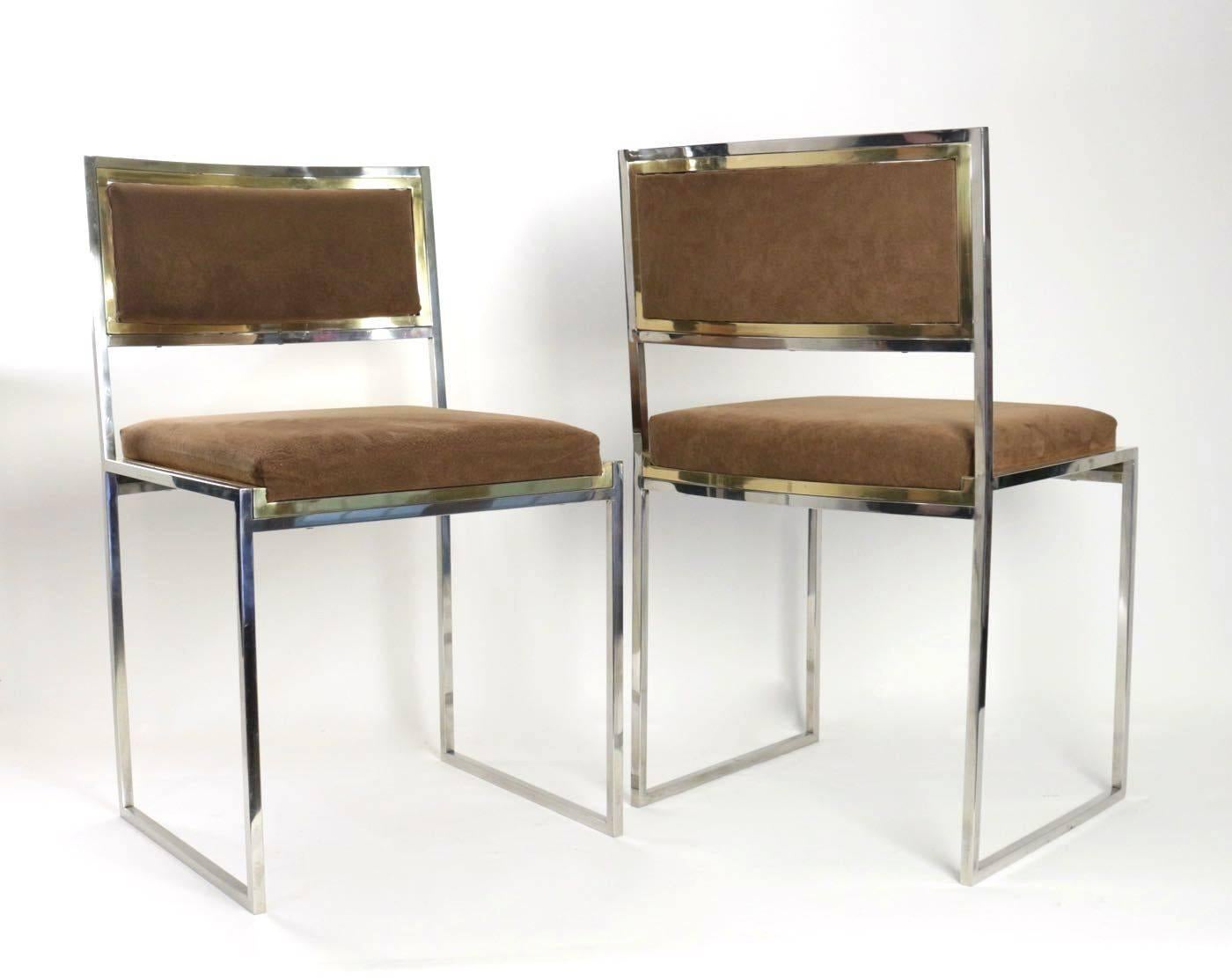 Beautiful Set of Four Chrome and Gilded Brass Chairs by Willy Rizzo, France 1