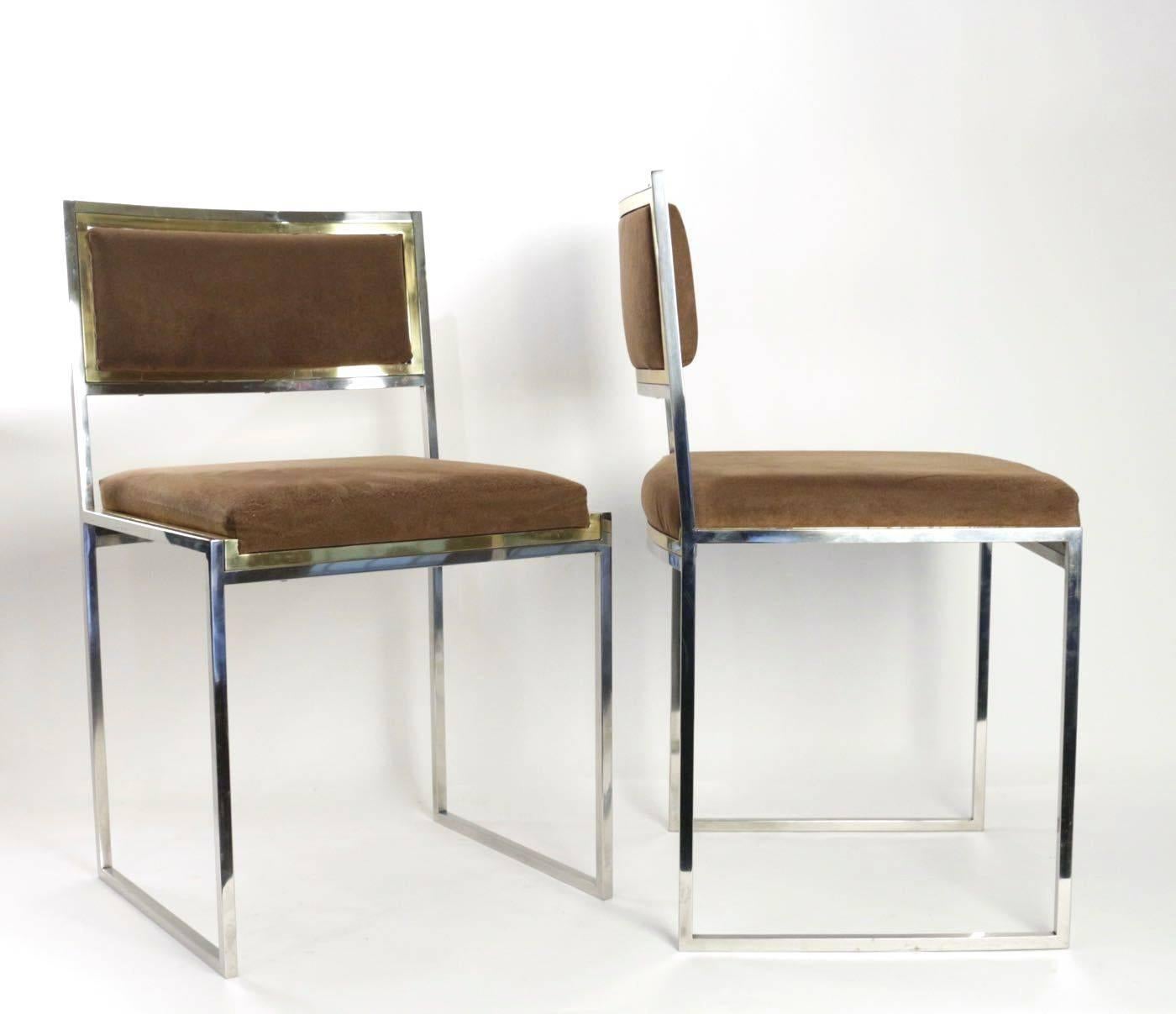 Late 20th Century Beautiful Set of Four Chrome and Gilded Brass Chairs by Willy Rizzo, France
