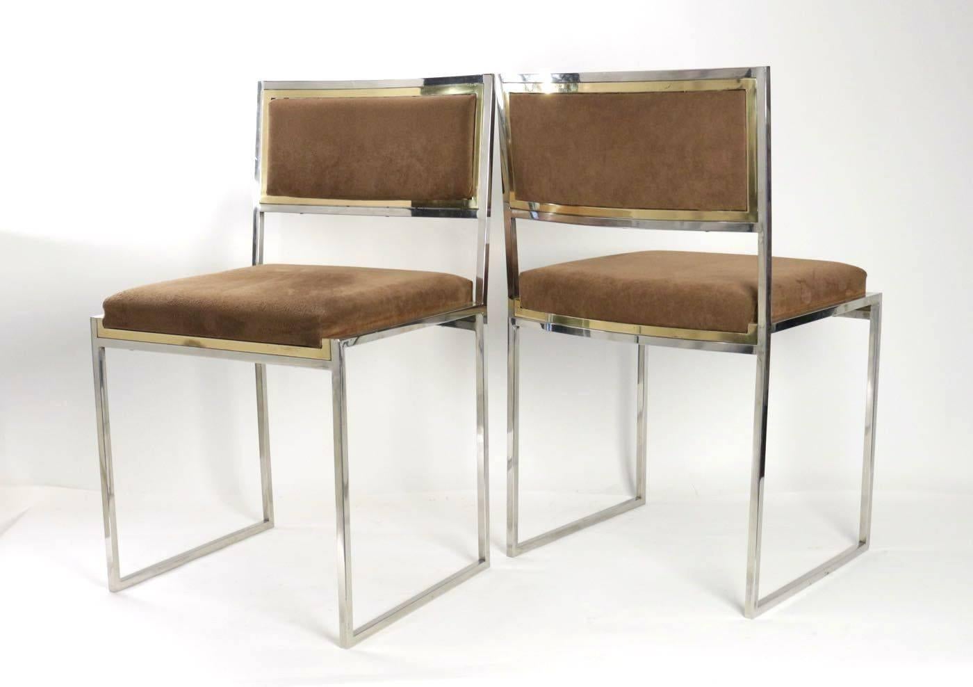 Beautiful Set of Four Chrome and Gilded Brass Chairs by Willy Rizzo, France 2
