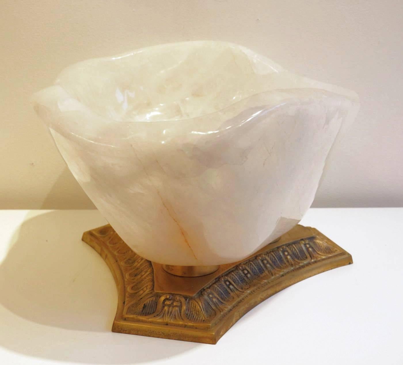 Contemporary Exceptional Rock Crystal Dish with Bronze Base, Madagascar, 2016