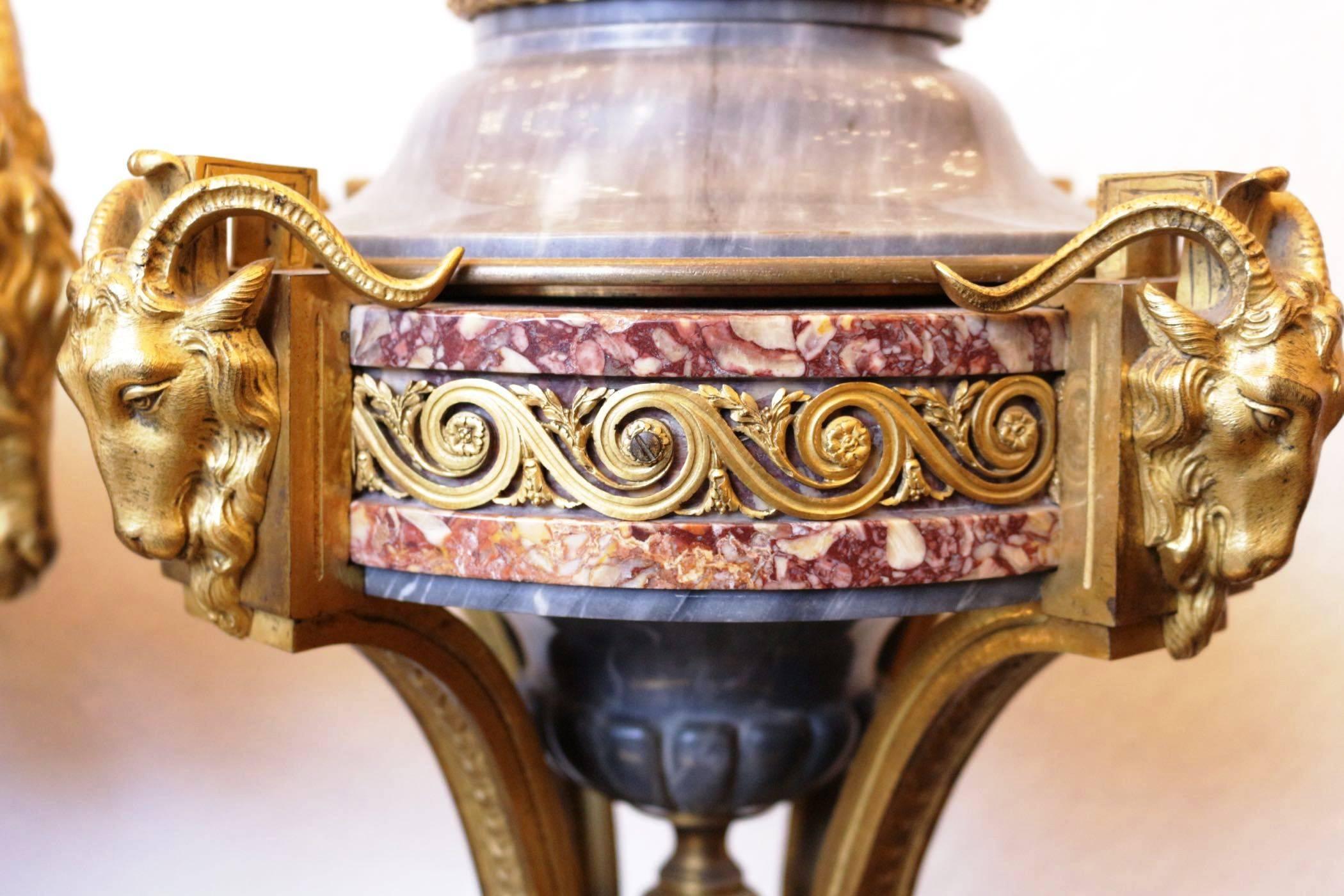 Bronze Fabulous 19th Century Fireplace Garniture, Turquin Marble by Lancelot, France For Sale