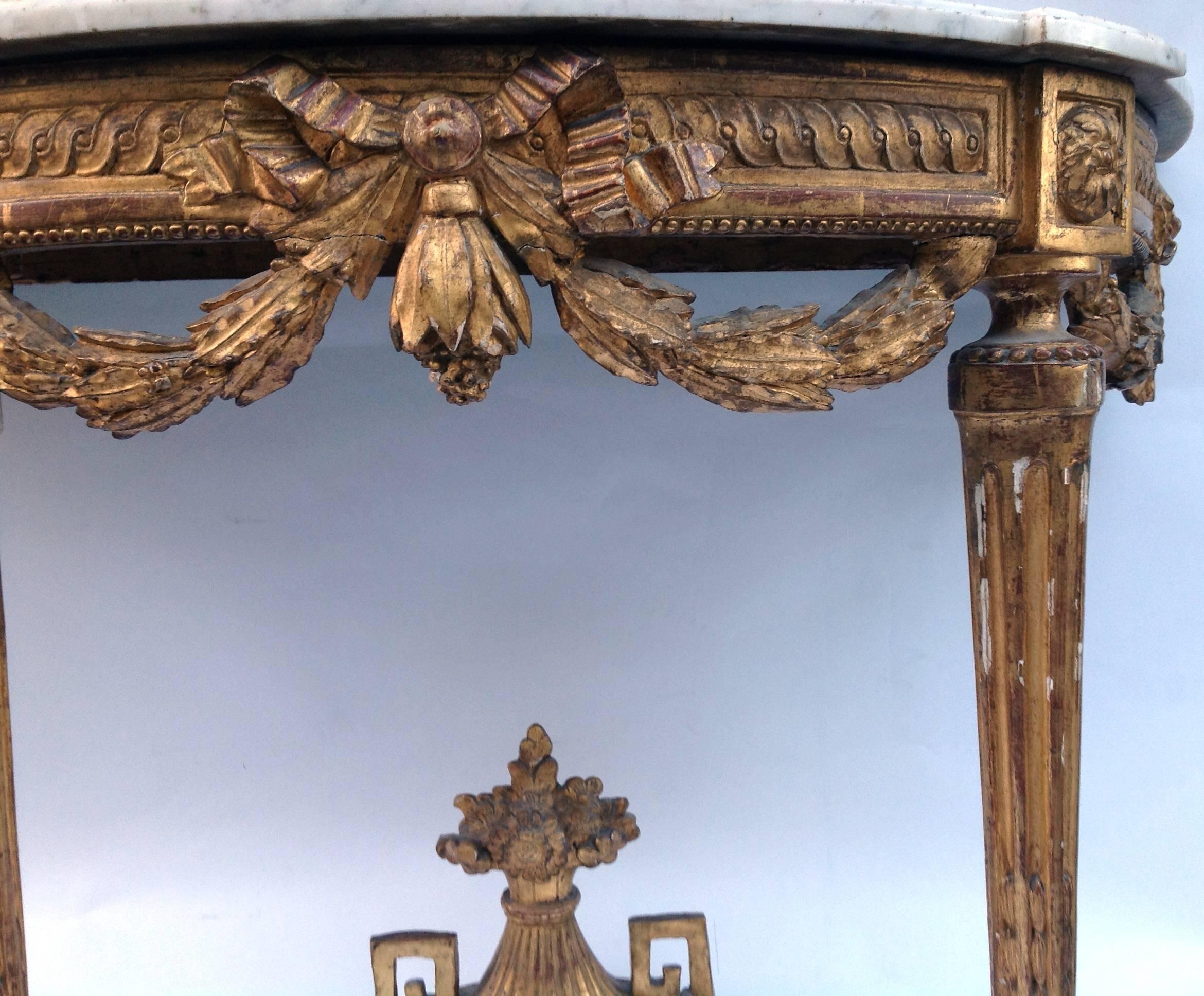 French Louis XVI Period Carved Giltwood Console Table, 18th Century