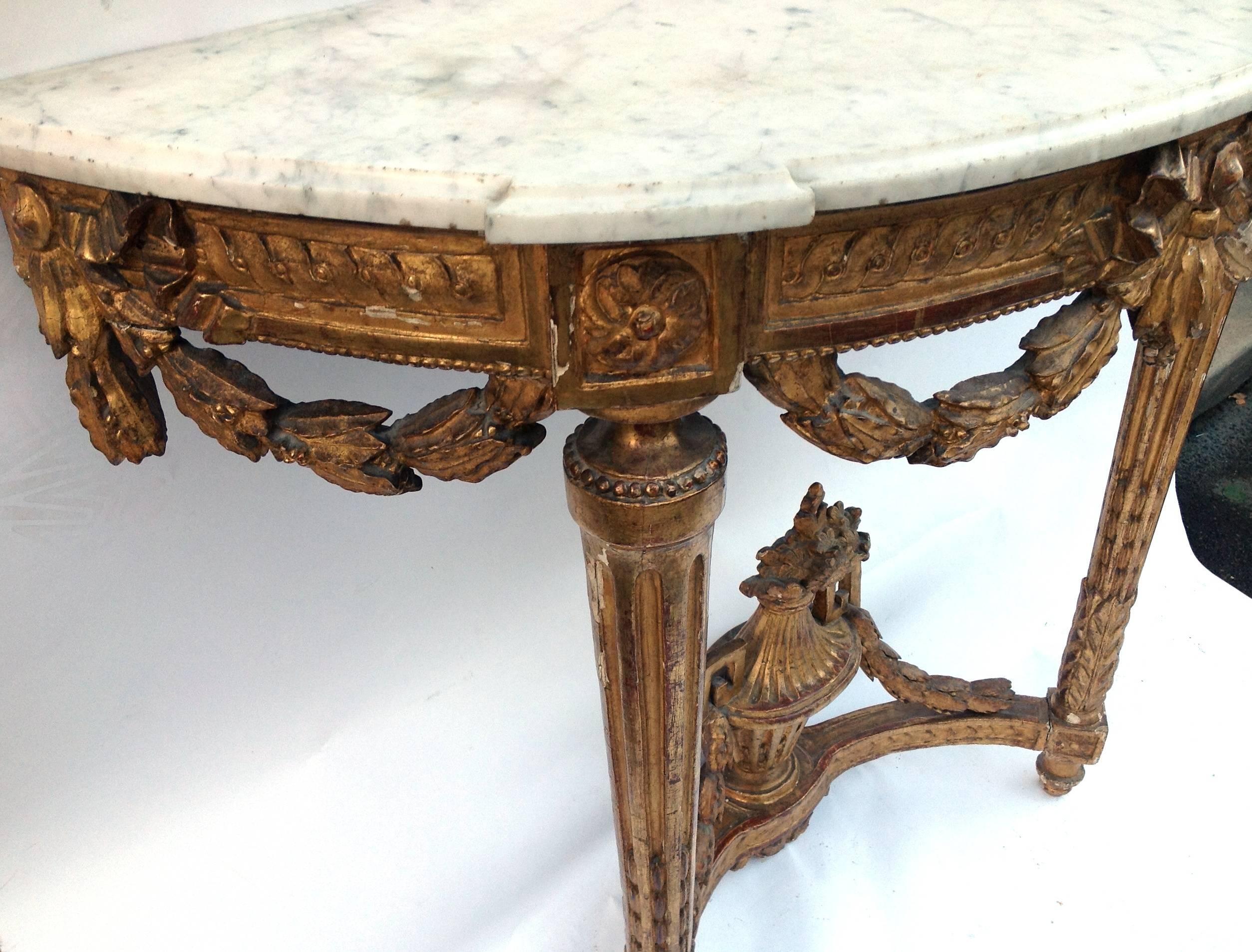 Louis XVI Period Carved Giltwood Console Table, 18th Century 2