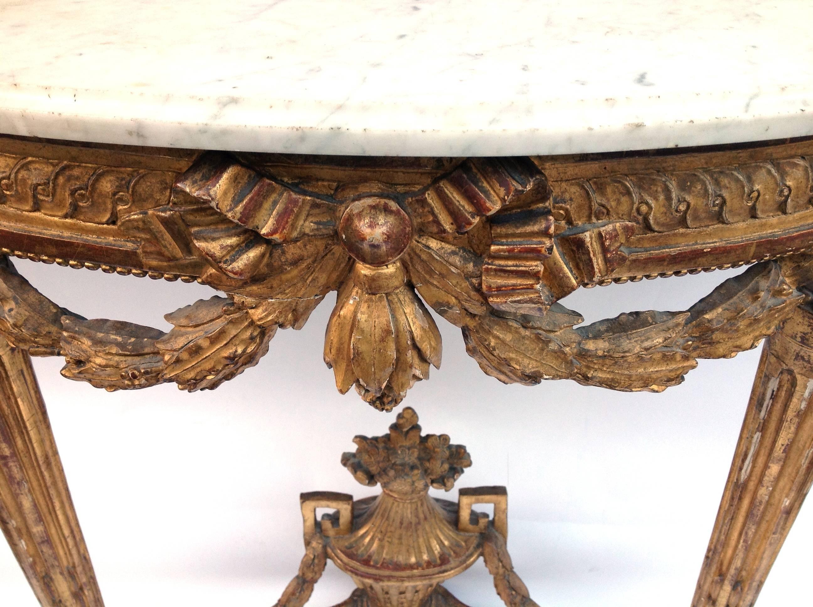 Louis XVI Period Carved Giltwood Console Table, 18th Century 1