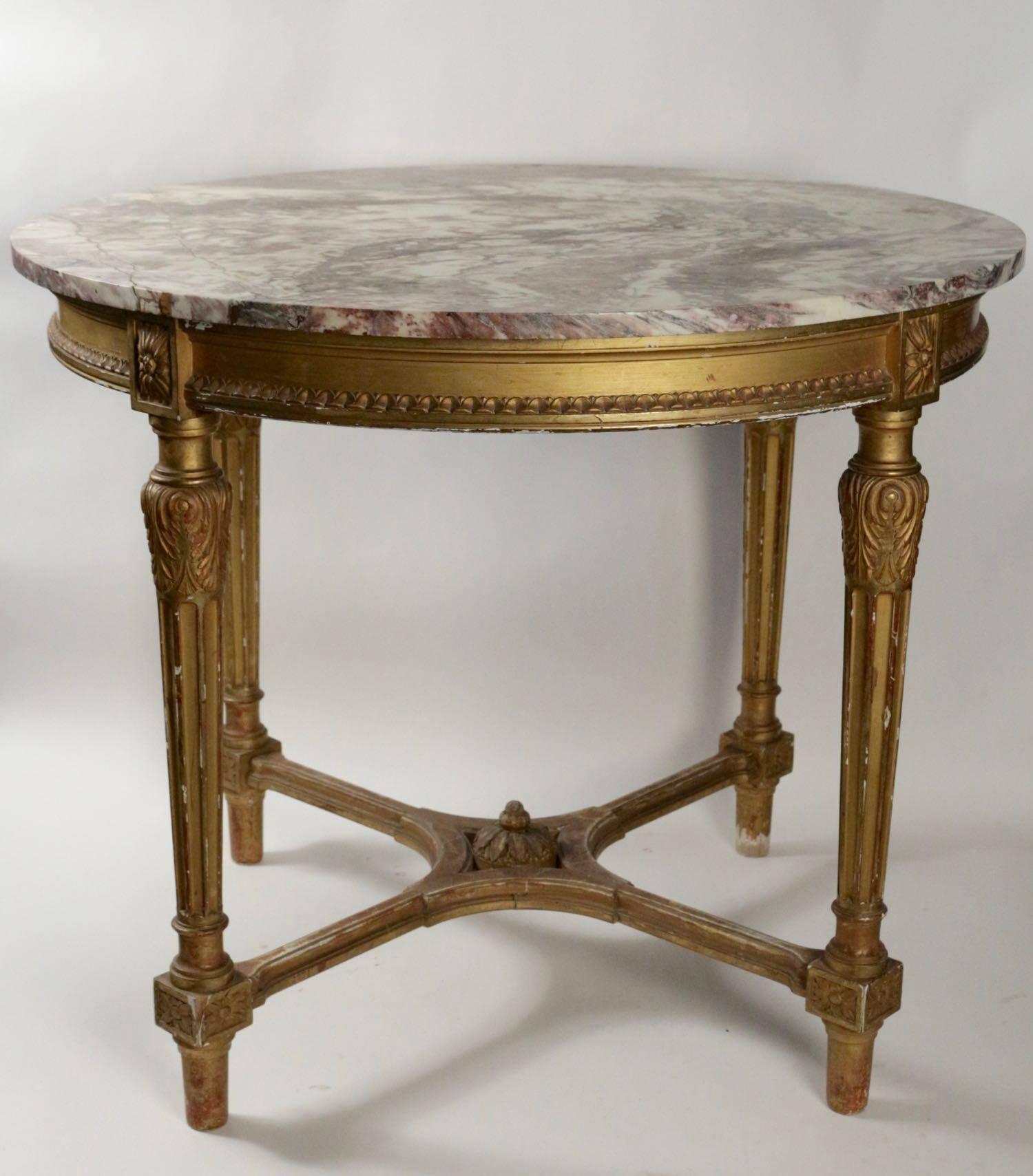 Louis XVI Style French Center Table Carved Giltwood, Early 20th Century 2