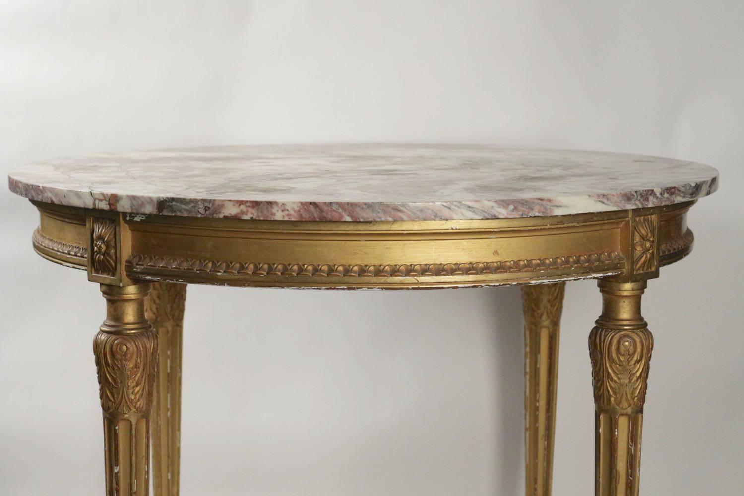 Louis XVI Style French Center Table Carved Giltwood, Early 20th Century 1