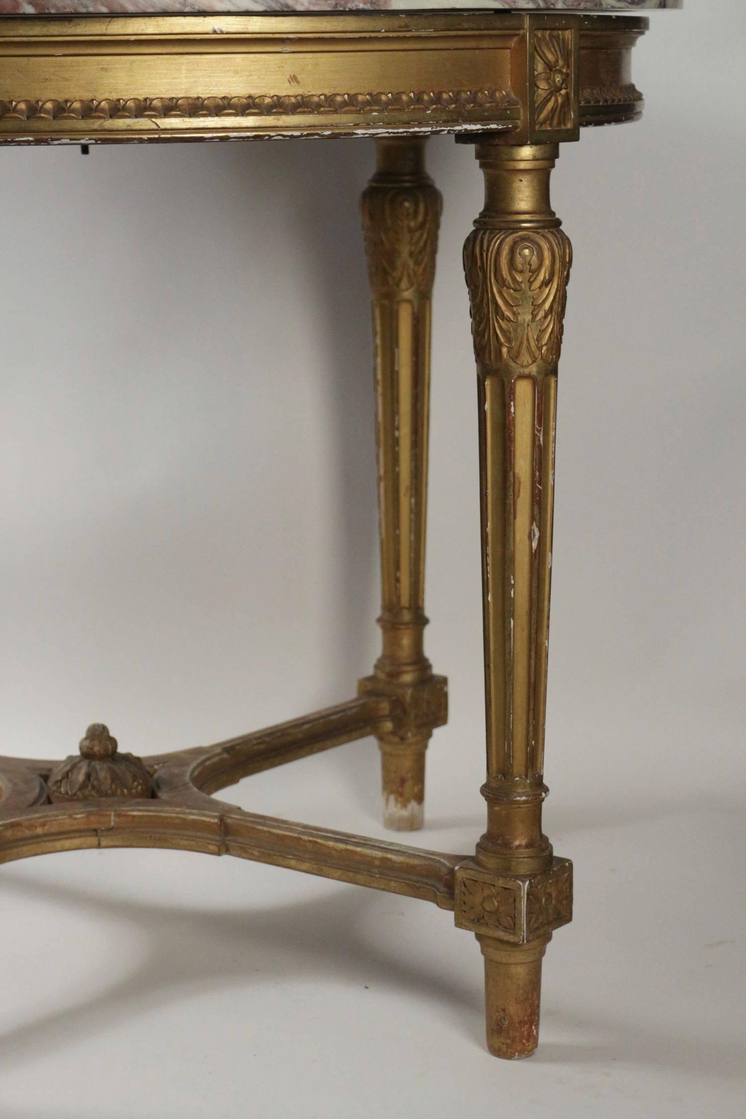 Louis XVI Style French Center Table Carved Giltwood, Early 20th Century 4