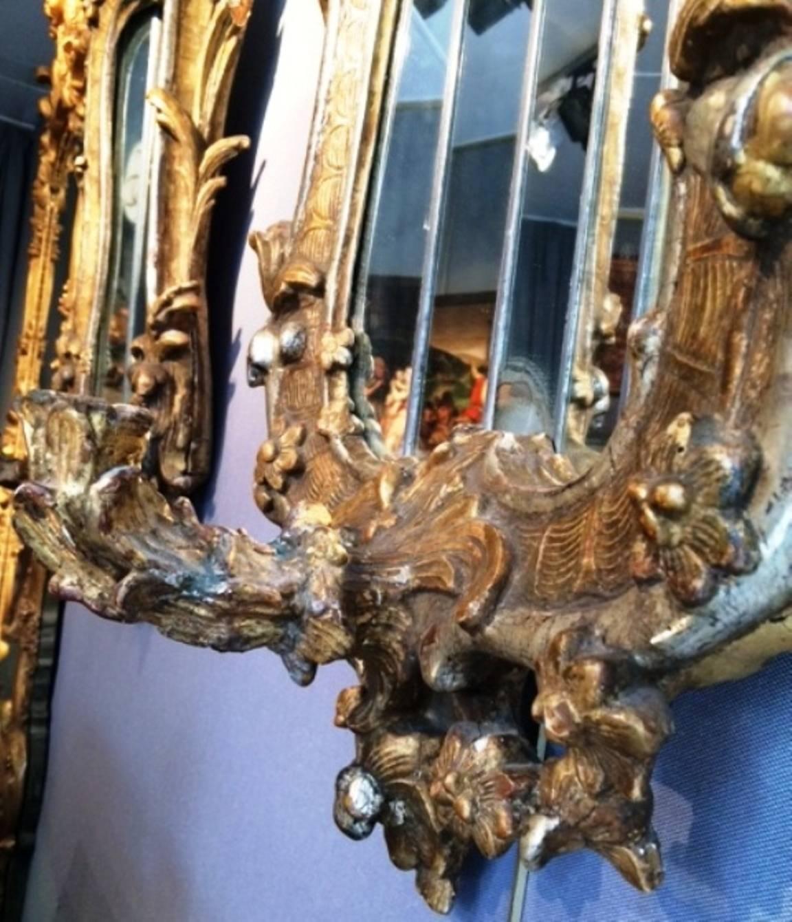 Fantastic Pair of Italian Mirrors, Giltwood and Silvered Wood, 18th Century 2