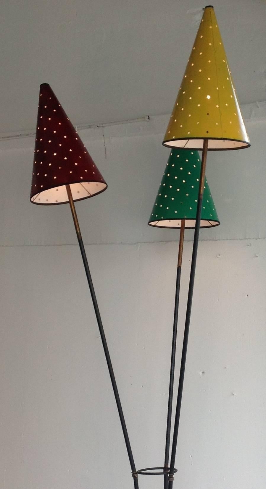 French Rare Floor Lamp with Three Lights in the Style of Jean Royère, 1950s