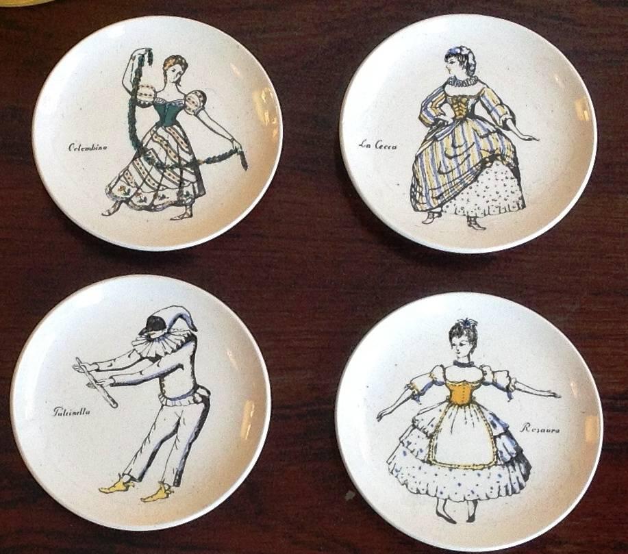 Fornasetti Rare and Complete Set of Eight 'Maschere Italiane' Coasters, 1960s In Excellent Condition In Saint-Ouen, FR