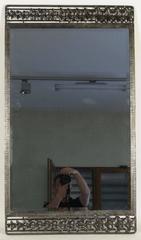 Nice Hammered Wrought Iron Mirror with Oak Leaves Ornaments, 1925