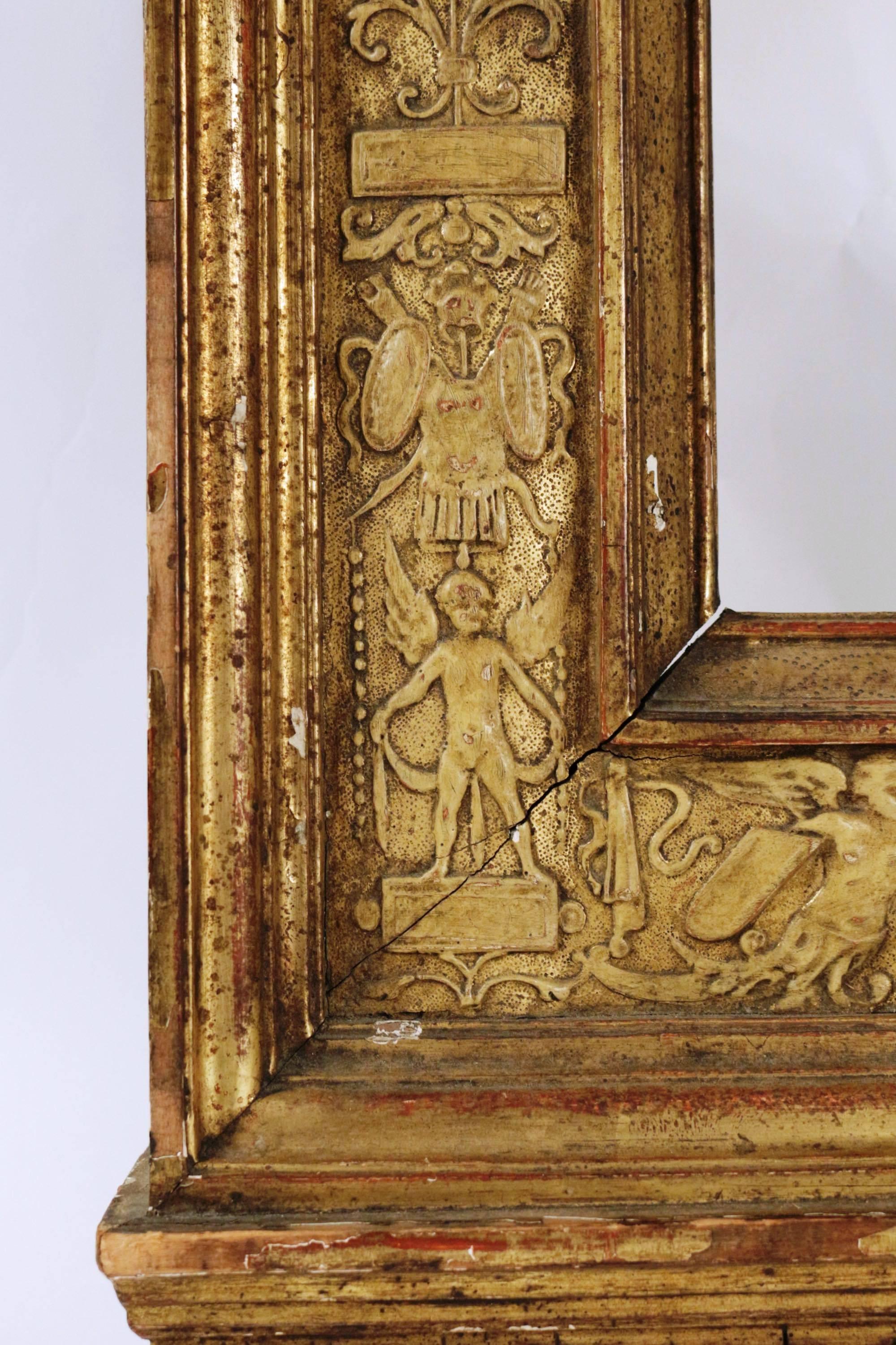 Carved Italian Renaissance Style Frame Mounted as Mirror, Italy, Late 19th Century