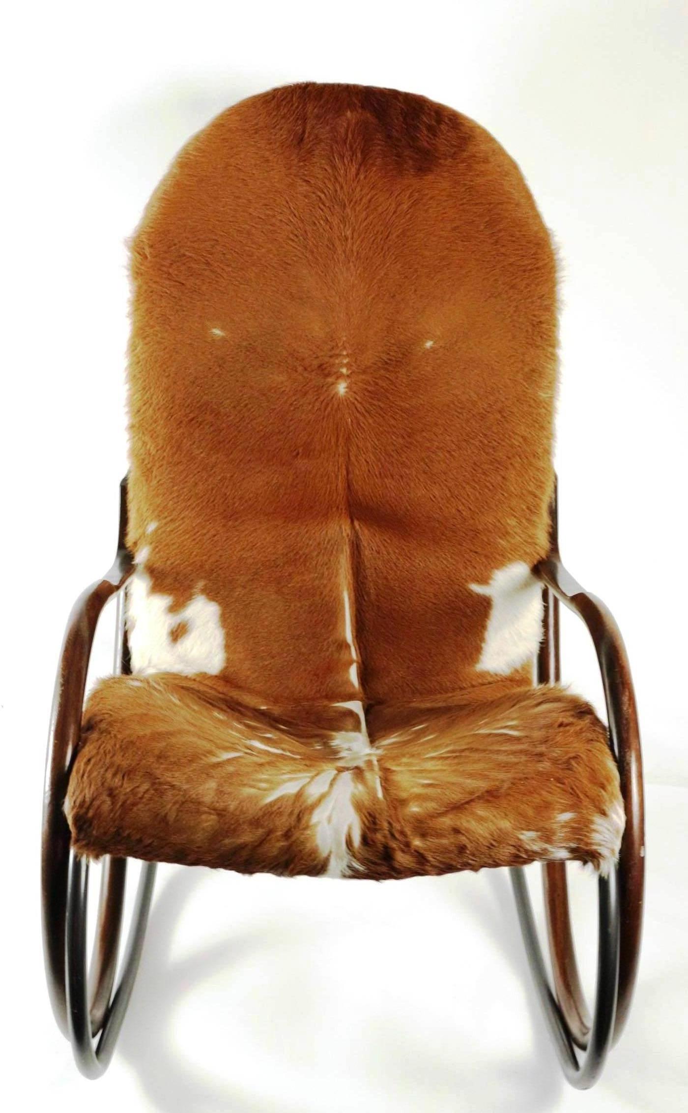 Cowhide Rare and Original Nonna Rocking Chair, Paul Tuttle for Strassle, 1972 Cow Skin