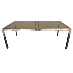 Beautiful Flaminia Table by Willy Rizzo, Chrome, Gilded Brass, France, 1970s